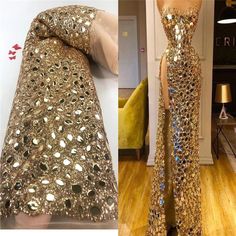 Gold Sequin Fabric, Tassel Lace, Large Sequins, Beads Designs, Gold Sequin Dress, Embroidered Lace Fabric, Couture Bridal, Fabric Embroidery, Evening Dresses For Weddings