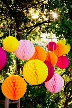 colorful paper lanterns hanging in the air