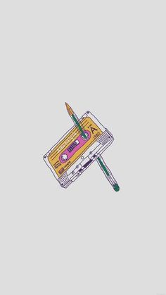 a drawing of a cassette with a pencil in it