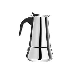 a stainless steel coffee pot on a white background