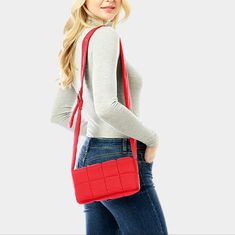 Casual Quilted Puffer Simple Fashion Crossbody Handbag Purse Bag Size : 8.75" X 4.75" Crossbody Strap : Adjustable One Inside Zipper Pocket Magnetic Closure Padded Fashion Statement Accessory Bag R 399 B Casual Red Shoulder Box Bag, Red Pouch Shoulder Bag, Red Shoulder Bag With Mobile Phone Pocket, Red Shoulder Bag With Mobile Phone Holder, Red Rectangular Box Bag With Zipper, Versatile Red Rectangular Shoulder Bag, Trendy Red Box Bag For Shopping, Red Mobile Phone Bag For Shopping, Red Spring Bag With Zipper Closure