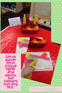 the table is set up with paper and scissors to make crafts for children's art projects