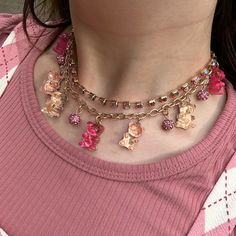 Betsey Johnson Gummy Bear Pink And Gold Necklace Cute Kawaii Jewelry Brand New Never Used Too Much? Send An Offer! Kawaii, Pink Jewerly, Strawberry Coquette, Gummy Bear Necklace, 2024 Jewelry, Gold Lipstick, Red Stone Necklace, Strawberry Necklace, Bear Pink