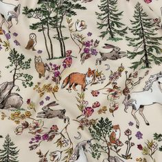 Mood Exclusive Ecru Wildwood Enchantments Viscose Twill - Prints - Rayon - Fashion Fabrics Mood Sewciety, Mood Designer Fabrics, White Unicorn, Mood Fabrics, Edge Stitch, Free Sewing, Sewing Patterns Free, Slip Stitch, Fashion Fabric