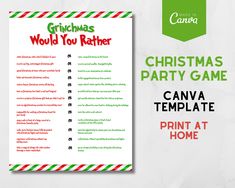 a christmas party game is shown with the words grinmas would you rather?