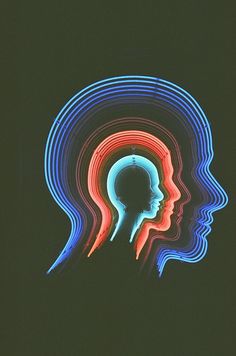 two people's heads with different colored lines coming out of them