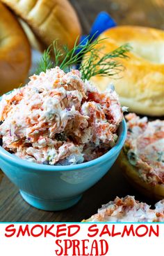 a blue bowl filled with smoked salmon spread