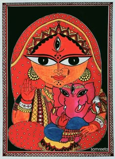 Kali Picture, Durga Maa Paintings, Ambe Maa, Ma Durga, Ganesha Drawing, India Crafts, Ganpati Ji, Durga Painting