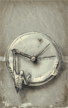 a drawing of a clock with a human body on it's face and hands