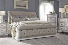 Adair Queen Or King Tufted Chenille Sleigh Bed Create Your Own Bedroom Collection - Club Furniture Idea Bilik Tidur, Reka Bentuk Bilik Tidur, King Sleigh Bed, Upholstered Sleigh Bed, Sleigh Bedroom Set, Hiasan Bilik Tidur, Sleigh Bed, White King, King Bedroom Sets