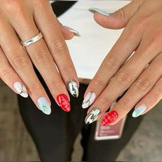 #acrylic #nails Miss Match Nails, Sienna Nails, Aura Nails Tutorial, Eclectic Nails, Mismatched Nails, Mix Match Nails, Kylie Nails, Edgy Nails, Nails Now