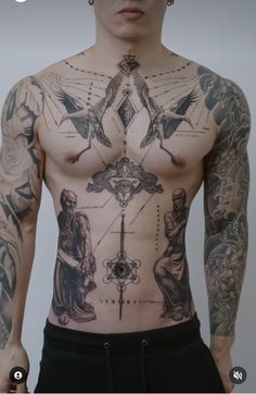 a man with many tattoos on his chest