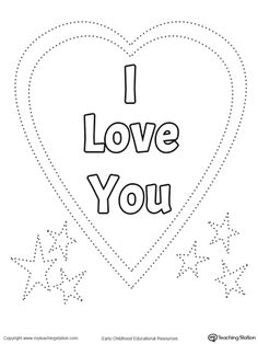 i love you coloring page with stars in the shape of a heart and an arrow