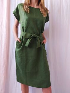 "Linen dress for women, it's elegant, minimalist, and is sure to compliment every occasion, from formal gatherings to outings with friends. Made from 100% European flax, length is ± 110 cm (43\") Before placing an order, check the approximate measurements given below. If you are unsure about your size or would like to adjust the length of the item, you could leave your personal measurements (height, bust, waist and hips) in a personalization box. SIZE and FIT Size XS Bust 85cm / Waist 66cm / Hip Cotton Non-stretch Solid Color Midi Dress, Elegant A-line Dress With Relaxed Fit, Plain Linen Dress For Spring, Casual Dresses With Straight Neckline For Daywear, Cotton Non-stretch Dresses With Pockets, Linen Dress For Daywear, Solid Color Linen Dress For Daywear, Solid Dress With Straight Neckline For Summer, Sleeveless Linen Dress In Solid Color