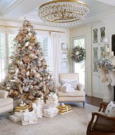 a decorated christmas tree in a living room