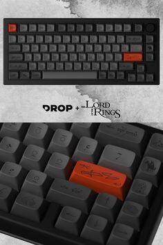 an image of a computer keyboard with the words drop and lord rings written on it