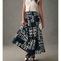 Brand New Never Worn Perfect Condition Measurements Laying Flat: Length: Approx 35.5in Waist: Approx 10in, Stretched Approx 14in Cotton; Modal Lining Pull-On Styling Machine Wash Imported Anthropologie, Skirt, Smocking, Black White, Yoke Skirt, Womens Skirt, Brand New, Women Shopping, White