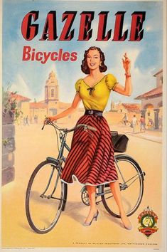 a woman on a bicycle with the words gazelle bicyclists above her