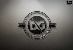 the dg logo is shown in black and silver