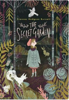 the secret garden book cover with an illustration of a girl and her dog in the woods