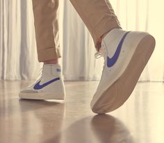 Nike Blazer Mid 77 White, Basketball Silhouette, Nike Blazer Mid 77, Nike Blazer Mid, Nike Blazers Mid, Blazer Mid, Nike Blazer, Blue Accents, Nike Air Force 1