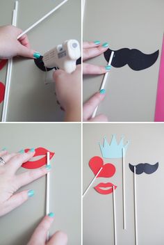 the process to make a mustache and lips lollipop pop dispenser