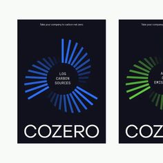 two posters with the words cozero and an image of a sunburst