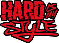 the logo for hard style with red and black lettering on it, as well as an arrow