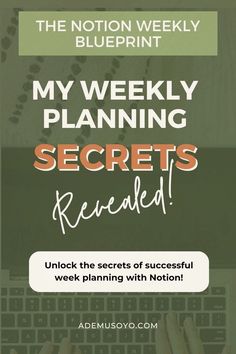 are you looking for the ultimate guide to design your ideal weekly schedule? Learn how with Notion! Here you'll discover strategies and techniques on how to create a productive and balanced week. Explore effective organization methods and minimalist notion templates to structure your time effectively and achieve success in your business endeavors. Check out this post at ademusoyo.com. Notion Guide, Organization Methods, Notion Weekly, Minimalist Notion, Simple Weekly Planner, Planning Routine, Notion Templates, Organization Apps