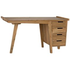 a wooden desk with three drawers on each side and one drawer at the top that is open