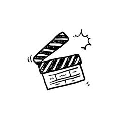 a black and white drawing of a movie clapper