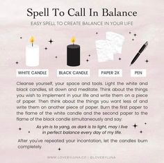 an advertisement with candles, paper and ink on it that says spell to call in balance