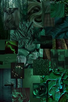 a collage of green and black images