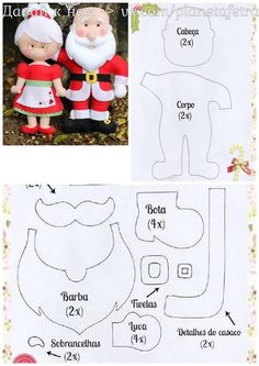 an image of santa and mrs claus paper doll templates with instructions to make them