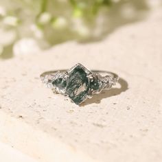 Gardenia Moss Agate Ring (White Gold) – Azura New York Bff Rings, Agate Engagement Ring, Moss Agate Ring, Wonders Of Nature, Forever Jewelry, Ring White Gold, Jewelry Ring Box, Agate Ring, Shop Engagement Rings