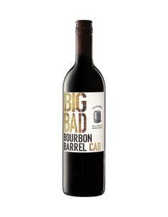 a bottle of big bad bourbon barrel cab wine on a white background with the label removed