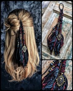 Boho Hair Wrap Tutorial, Boho Hair Piece, Witchy Hair, Boho Hair Wrap, Bohemian Hair Accessories, Witch Hair, Dreadlock Accessories, Viking Hair, Hippie Hair