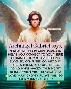 an angel holding a sign that says,'archangel gardil says engaging in creative pursuit