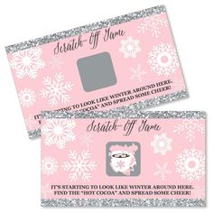 two pink snowflakes and silver glitter ticket holders with the words, winter wonderland