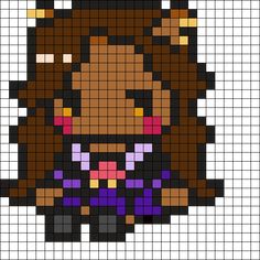 the pixel art is designed to look like a girl with brown hair and purple eyes