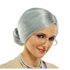 Grandma Wig | Party City Granny Hairstyles, Grandma Wig, Granny Wig, Grandma Costume, Funny Wigs, Wig Party, Grey Wig, Halloween Costume Shop, Lace Hair