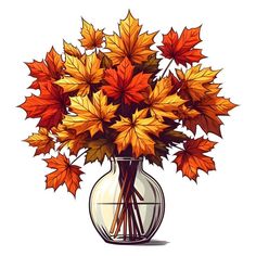 a vase filled with lots of orange and red leaves