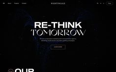 an image of a website page with the words re - think tomorrow in white and black