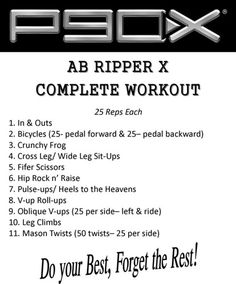 an advertisement for the psqx ab ripper x complete workout program, with instructions on how to do it