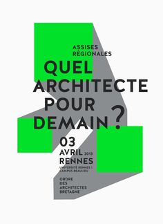 a poster with the words quel architecture pour demain in black and green colors