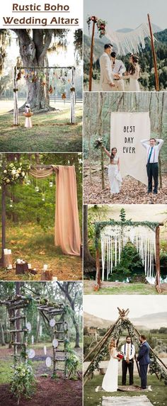 wedding altars in the woods and decorated with flowers