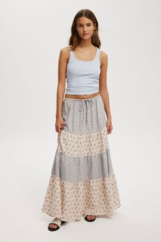 HAVEN TIERED MAXI SKIRT Boho Maxi Skirt Outfit, Hozier Concert, Skirt Patchwork, Casual Denim Shirt, Maxi Skirts Summer, Paisley Skirt, Summer Shopping, Maxi Skirt Outfits, Maxi Skirt Boho