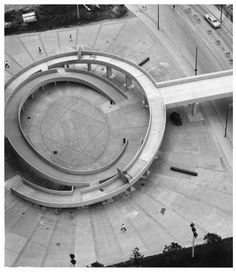 an aerial view of a circular building