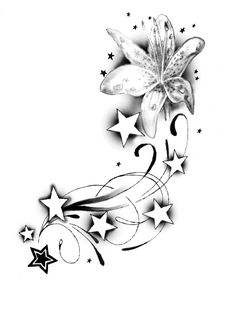 a black and white tattoo design with stars