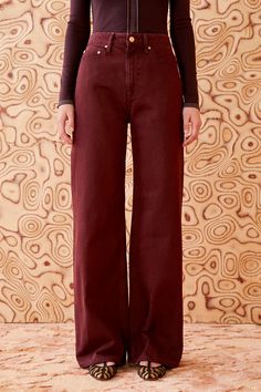 The Willow Jean - Claret Wash Paisley Crochet, Brown Paisley, Claret Red, Soft Autumn, Knit Sweatshirt, Isle Of Man, Winter 2024, The 90s, Premium Denim